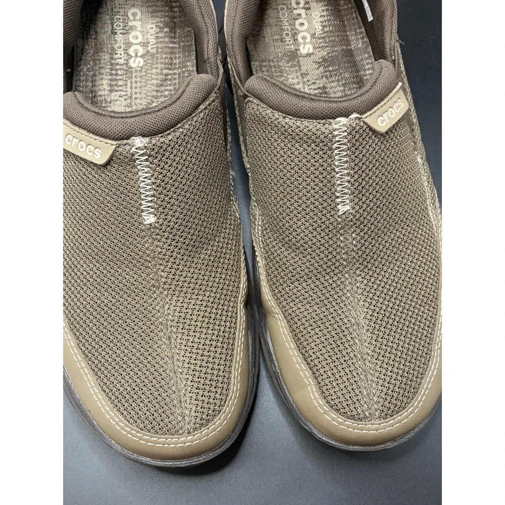 CROCS Mens Sz 12 SWIFTWATER MESH MOC SLIP-ON LOAFER. Beige/Brown 202548